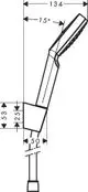 Hansgrohe Brausehalter mit einem verstellbaren Halter und Brauseschlauch. Einfache Montage mit klaren Abmessungen für die Verwendung in Duschbereichen.